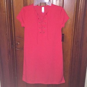 Red lace up T-shirt dress